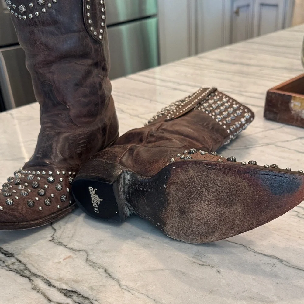Old Gringo SZ 8.5 Studded Brown Leather Cowboy Boots - Picture 7 of 11